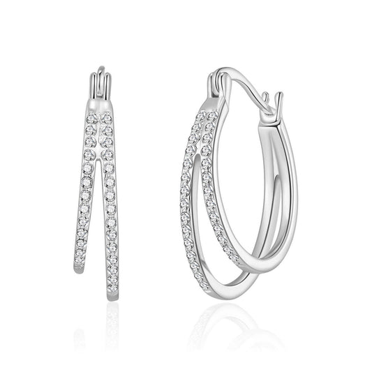 Silver Plated Double Hoop Earrings Created with Zircondia® Crystals