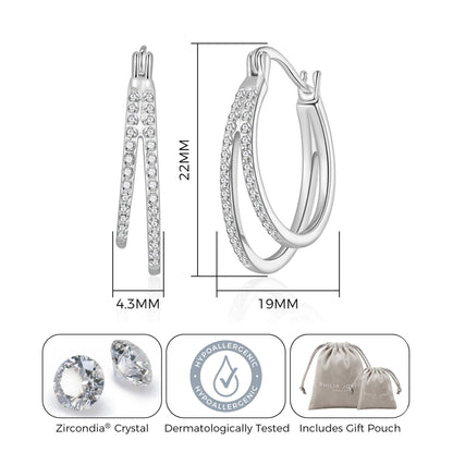 Silver Plated Double Hoop Earrings Created with Zircondia® Crystals
