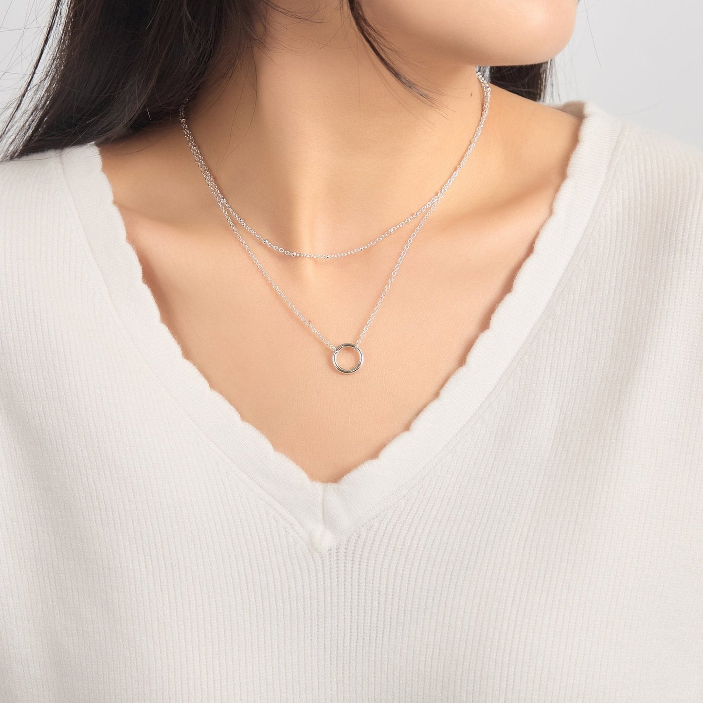 Silver Plated Double Layered Circle Necklace
