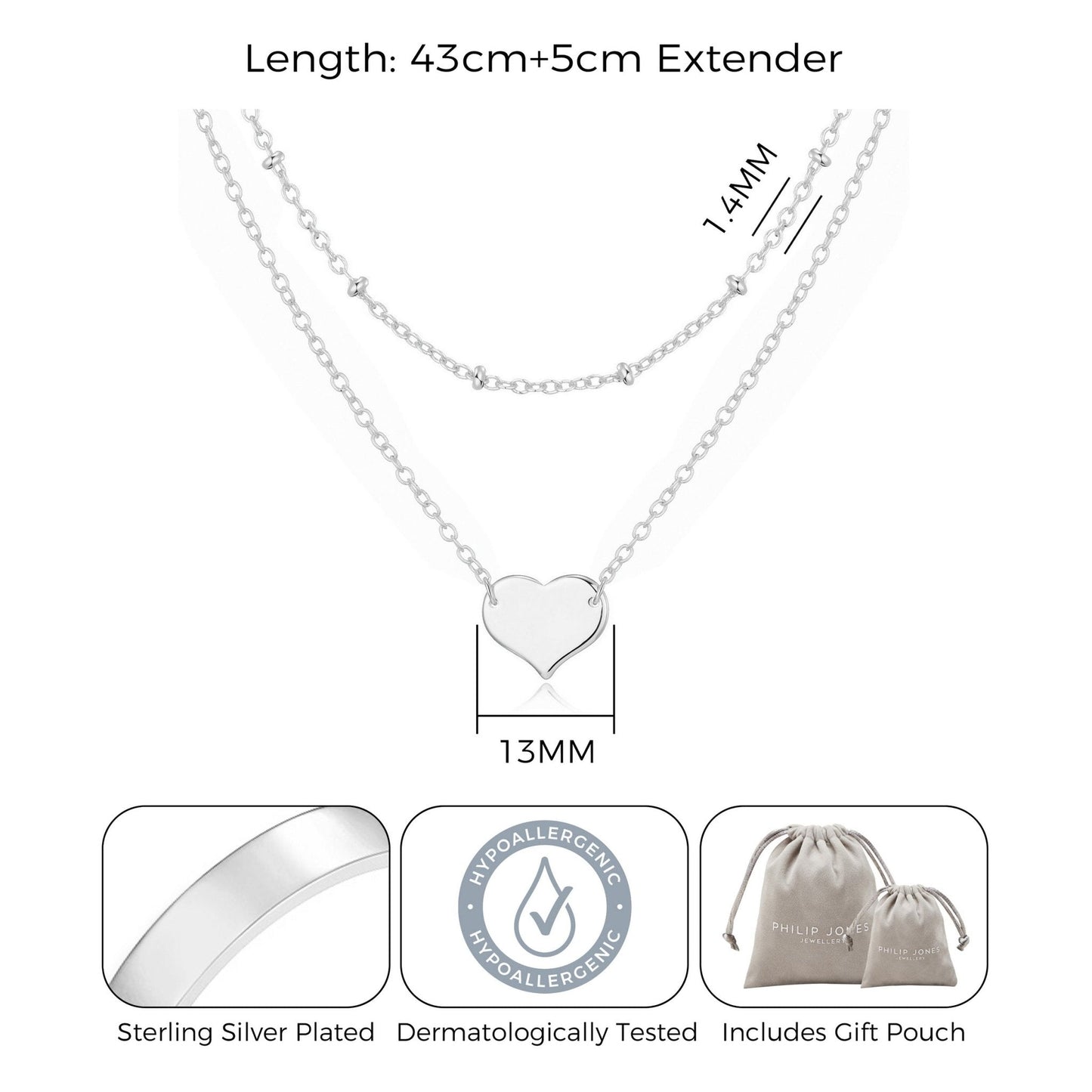 Collier double cœur plaqué argent