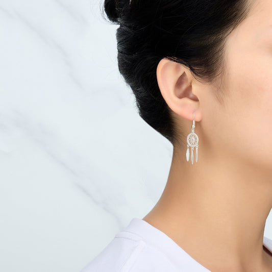 Silver Plated Dream Catcher Drop Earrings Created with Zircondia® Crystals
