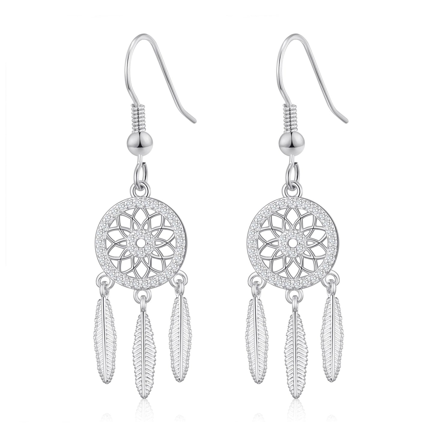 Silver Plated Dream Catcher Drop Earrings Created with Zircondia® Crystals