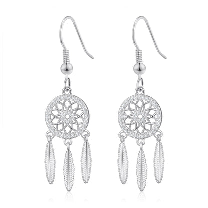 Silver Plated Dream Catcher Drop Earrings Created with Zircondia® Crystals