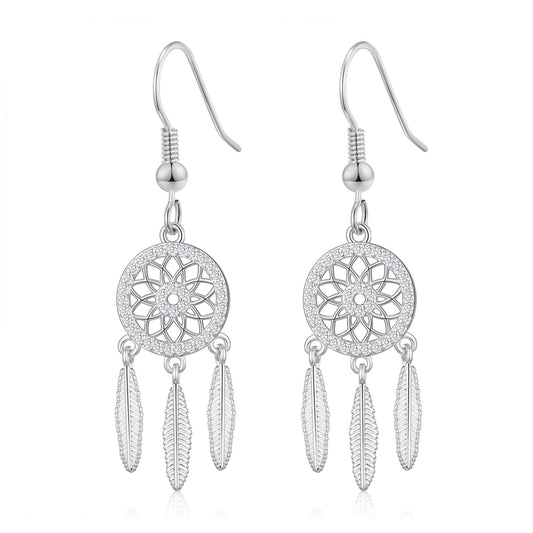 Silver Plated Dream Catcher Drop Earrings Created with Zircondia® Crystals