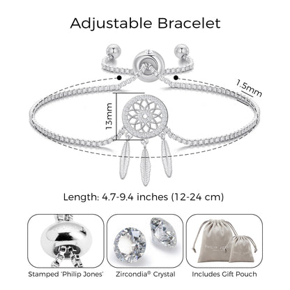 Silver Plated Dream Catcher Friendship Bracelet Created with Zircondia® Crystals