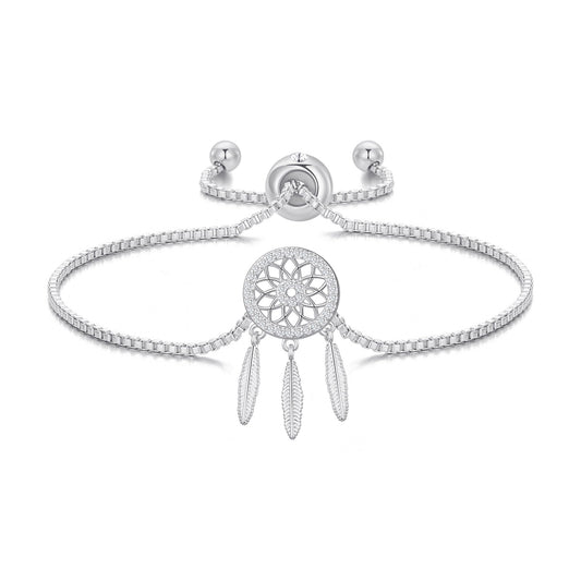 Silver Plated Dream Catcher Friendship Bracelet Created with Zircondia® Crystals