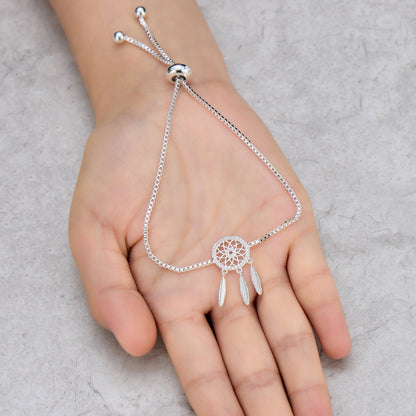 Silver Plated Dream Catcher Friendship Bracelet Created with Zircondia® Crystals