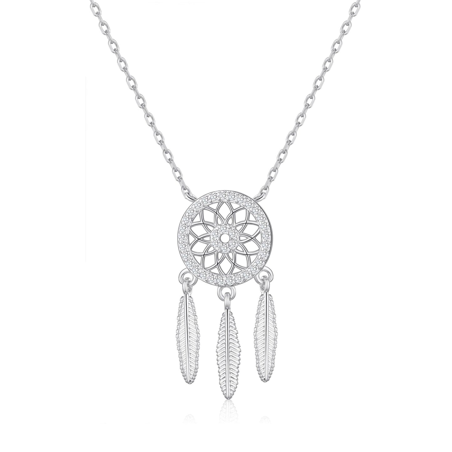 Silver Plated Dream Catcher Necklace Created with Zircondia® Crystals