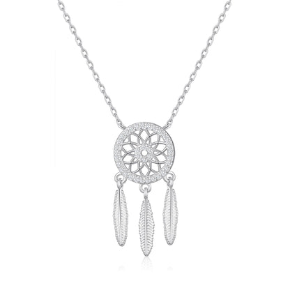 Silver Plated Dream Catcher Necklace Created with Zircondia® Crystals