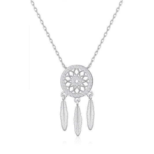 Silver Plated Dream Catcher Necklace Created with Zircondia® Crystals