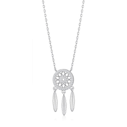 Silver Plated Dream Catcher Necklace Created with Zircondia® Crystals