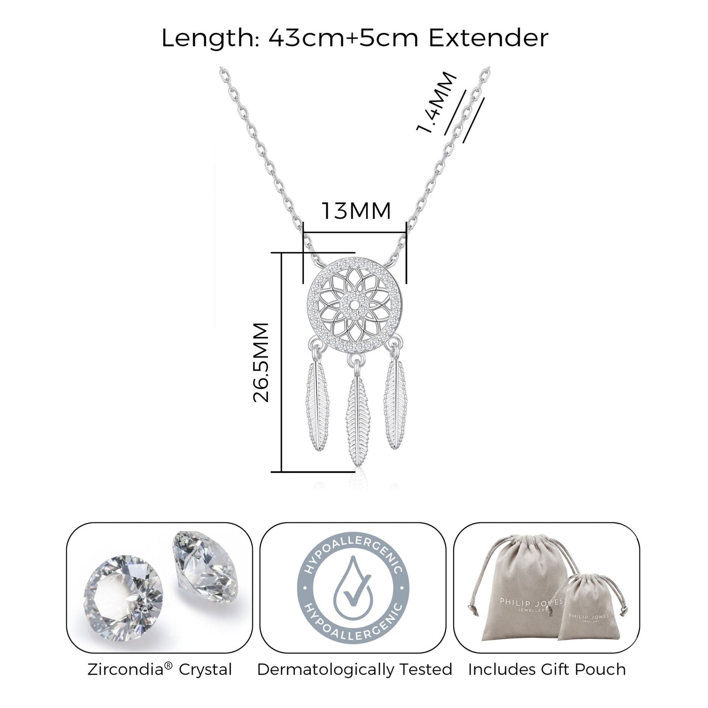 Silver Plated Dream Catcher Necklace Created with Zircondia® Crystals