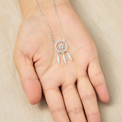 Silver Plated Dream Catcher Necklace Created with Zircondia® Crystals