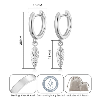 Silver Plated Feather Charm Hoop Earrings