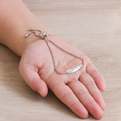 Silver Plated Feather Friendship Bracelet Created with Zircondia® Crystals