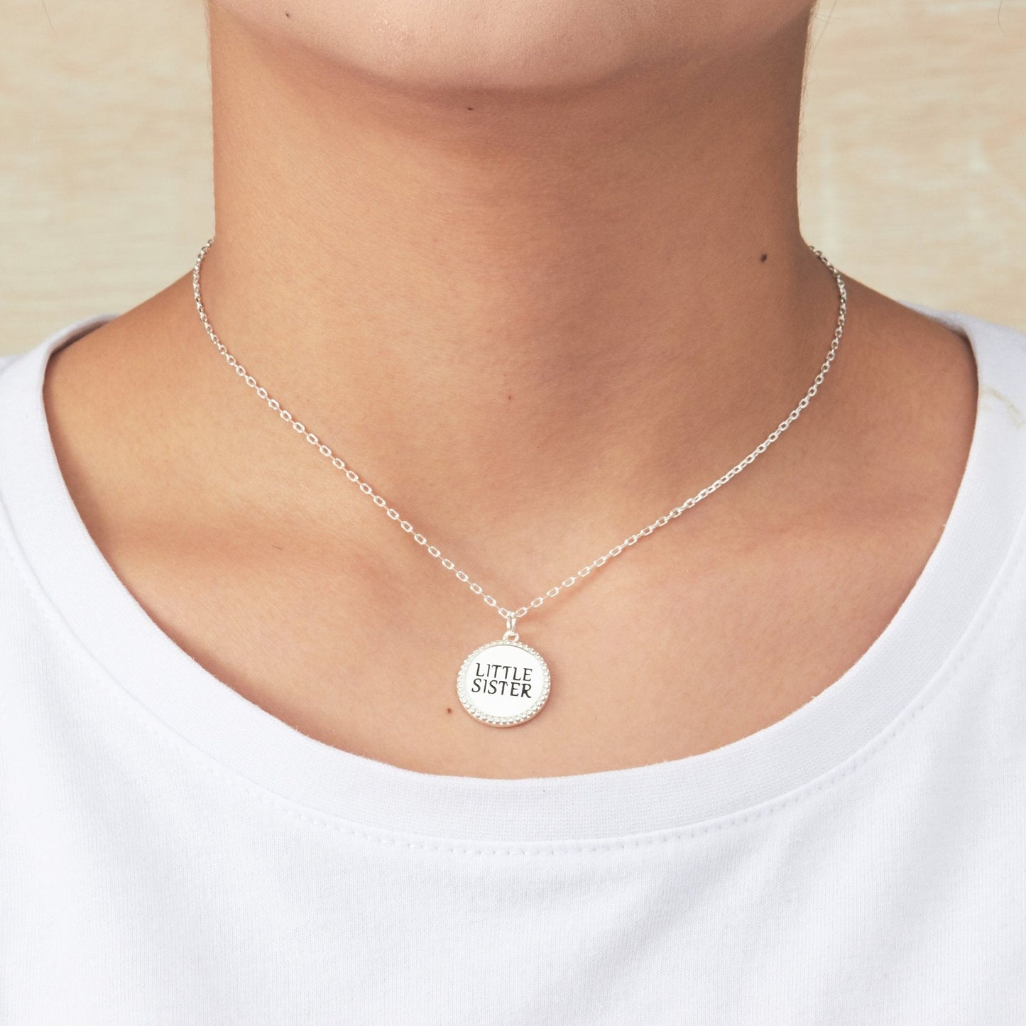 Silver Plated Filigree Disc Little Sister Necklace