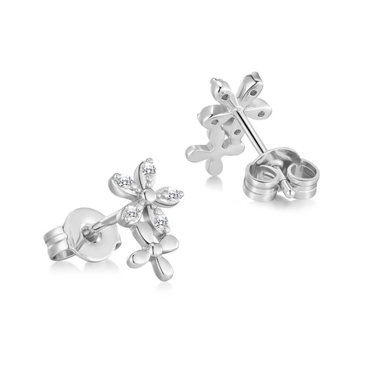 Silver Plated Flower Earrings Created with Zircondia® Crystals