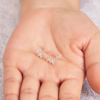 Silver Plated Flower Earrings Created with Zircondia® Crystals