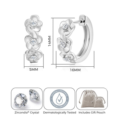 Silver Plated Flower Hoop Earrings Created with Zircondia® Crystals