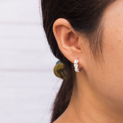 Silver Plated Flower Hoop Earrings Created with Zircondia® Crystals