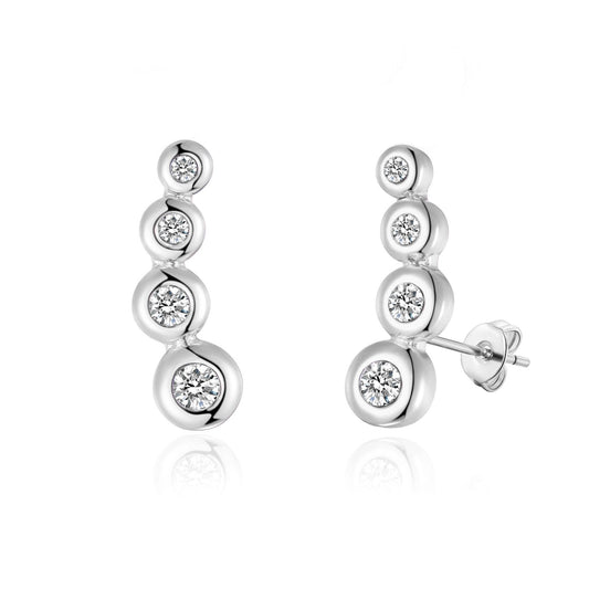 Silver Plated Four Stone Climber Earrings Created With Zircondia® Crystals