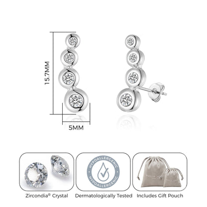 Silver Plated Four Stone Climber Earrings Created With Zircondia® Crystals
