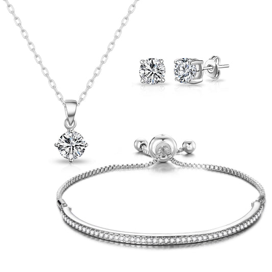 Silver Plated Friendship Set Created with Zircondia® Crystals