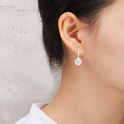 Silver Plated Halo Drop Earrings Created with Zircondia® Crystals