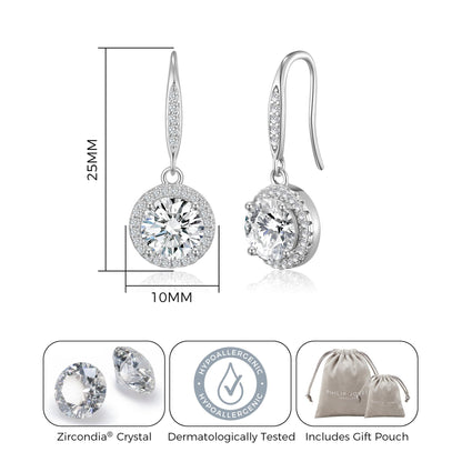 Silver Plated Halo Drop Earrings Created with Zircondia® Crystals