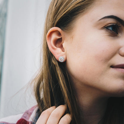 Silver Plated Halo Earrings Created with Zircondia® Crystals