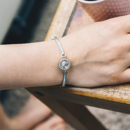 Silver Plated Halo Friendship Bracelet Created with Zircondia® Crystals