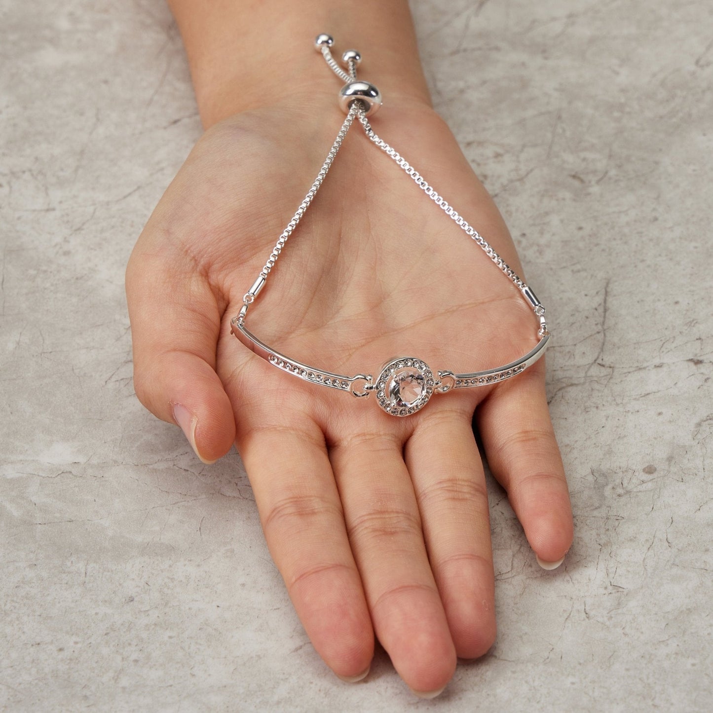 Silver Plated Halo Friendship Bracelet Created with Zircondia® Crystals