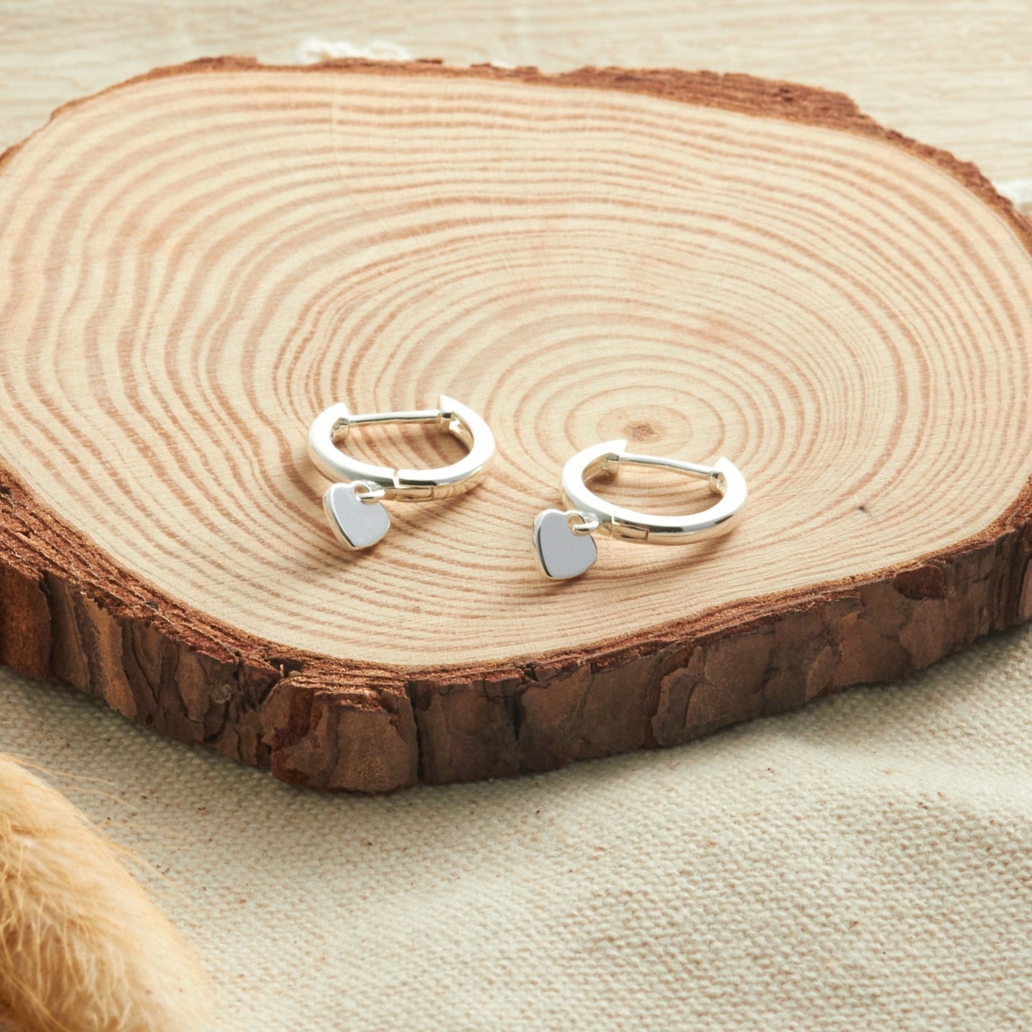 Silver Plated Heart Charm Hoop Earrings