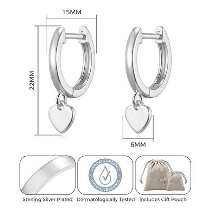 Silver Plated Heart Charm Hoop Earrings