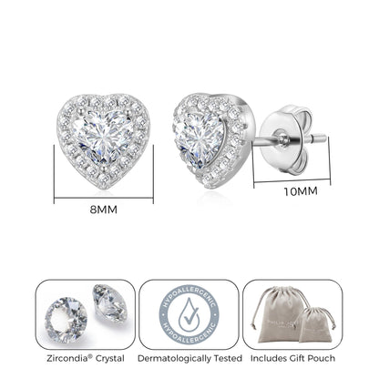 Silver Plated Heart Halo Earrings Created with Zircondia® Crystals