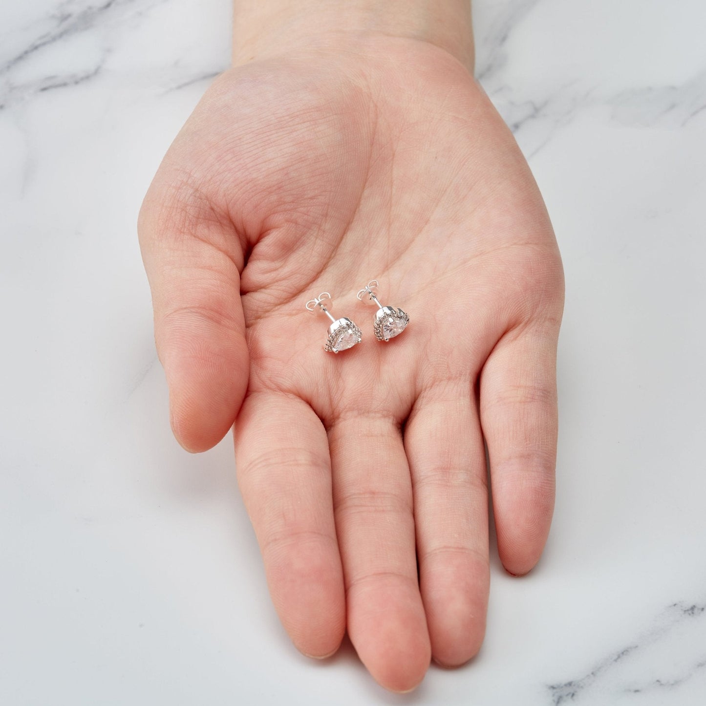 Silver Plated Heart Halo Earrings Created with Zircondia® Crystals