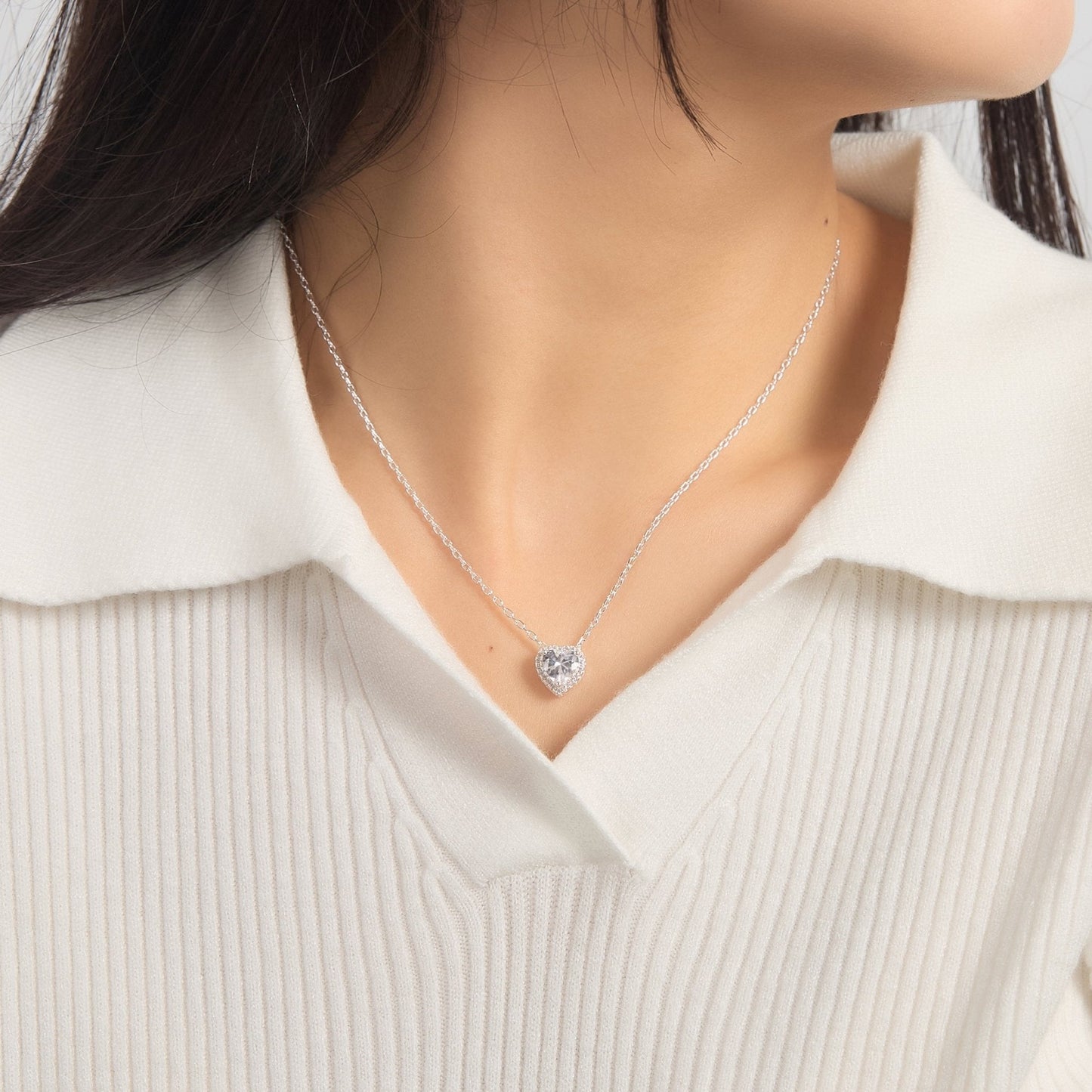 Silver Plated Heart Halo Necklace Created with Zircondia® Crystals