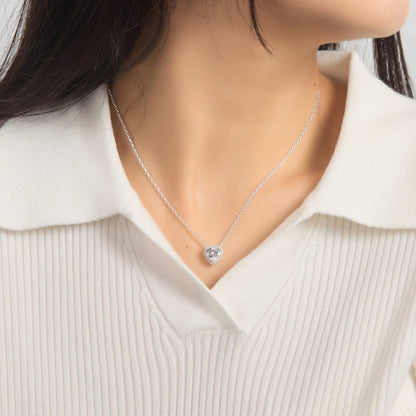 Silver Plated Heart Halo Necklace Created with Zircondia® Crystals