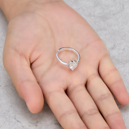 Silver Plated Heart Halo Ring Created with Zircondia® Crystals
