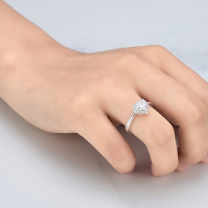 Silver Plated Heart Halo Ring Created with Zircondia® Crystals