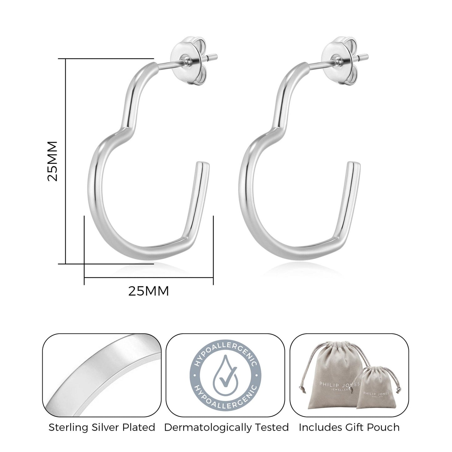 Silver Plated Heart Hoop Earrings