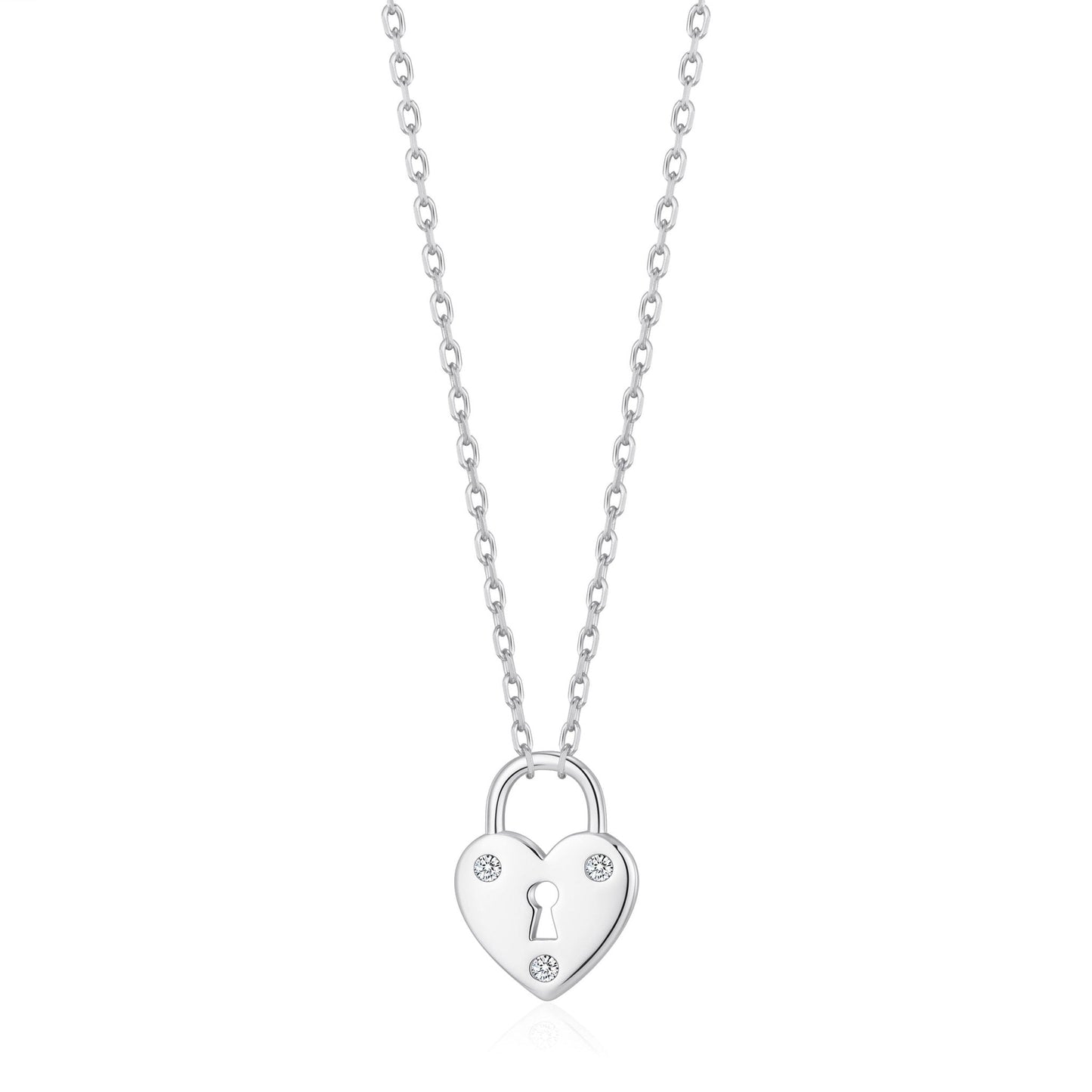 Silver Plated Heart Padlock Necklace Created with Zircondia® Crystals