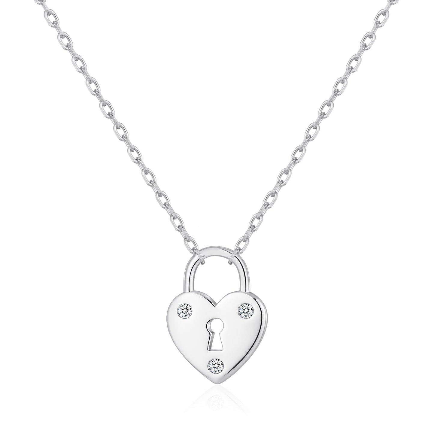 Silver Plated Heart Padlock Necklace Created with Zircondia® Crystals