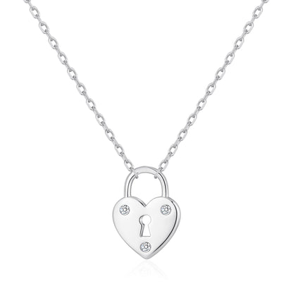 Silver Plated Heart Padlock Necklace Created with Zircondia® Crystals