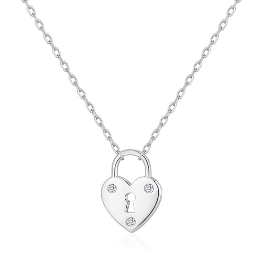 Silver Plated Heart Padlock Necklace Created with Zircondia® Crystals