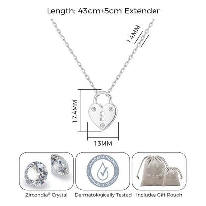 Silver Plated Heart Padlock Necklace Created with Zircondia® Crystals