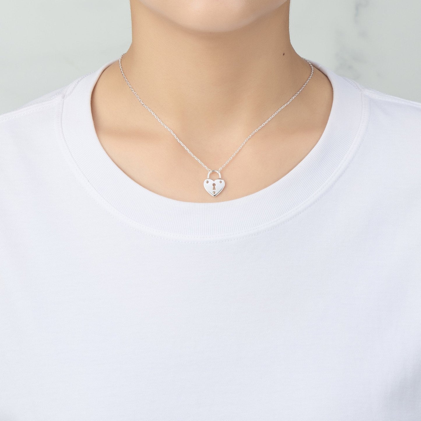 Silver Plated Heart Padlock Necklace Created with Zircondia® Crystals