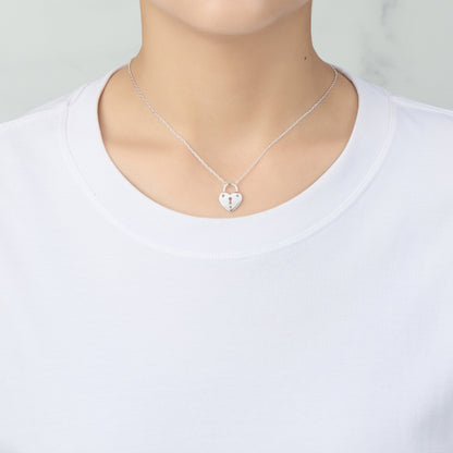 Silver Plated Heart Padlock Necklace Created with Zircondia® Crystals