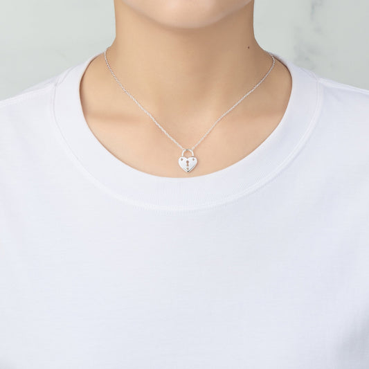 Silver Plated Heart Padlock Necklace Created with Zircondia® Crystals