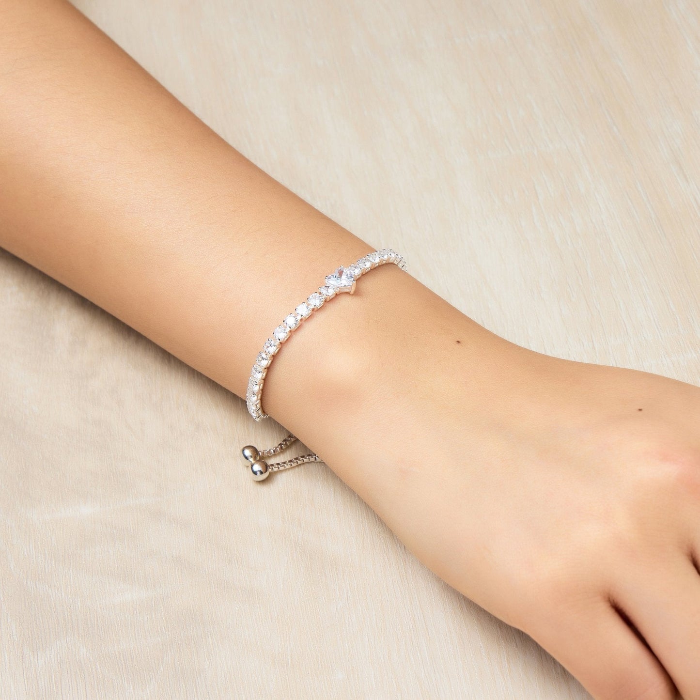 Silver Plated Heart Solitaire Friendship Bracelet Created with Zircondia® Crystals